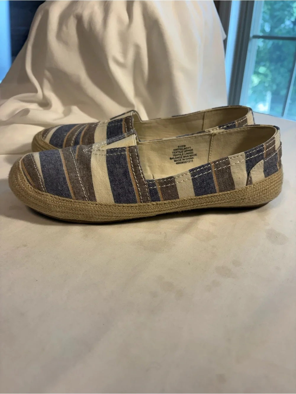 Nine West Striped Canvas Espadrille Slip-Ons in Navy, Cream and Tan